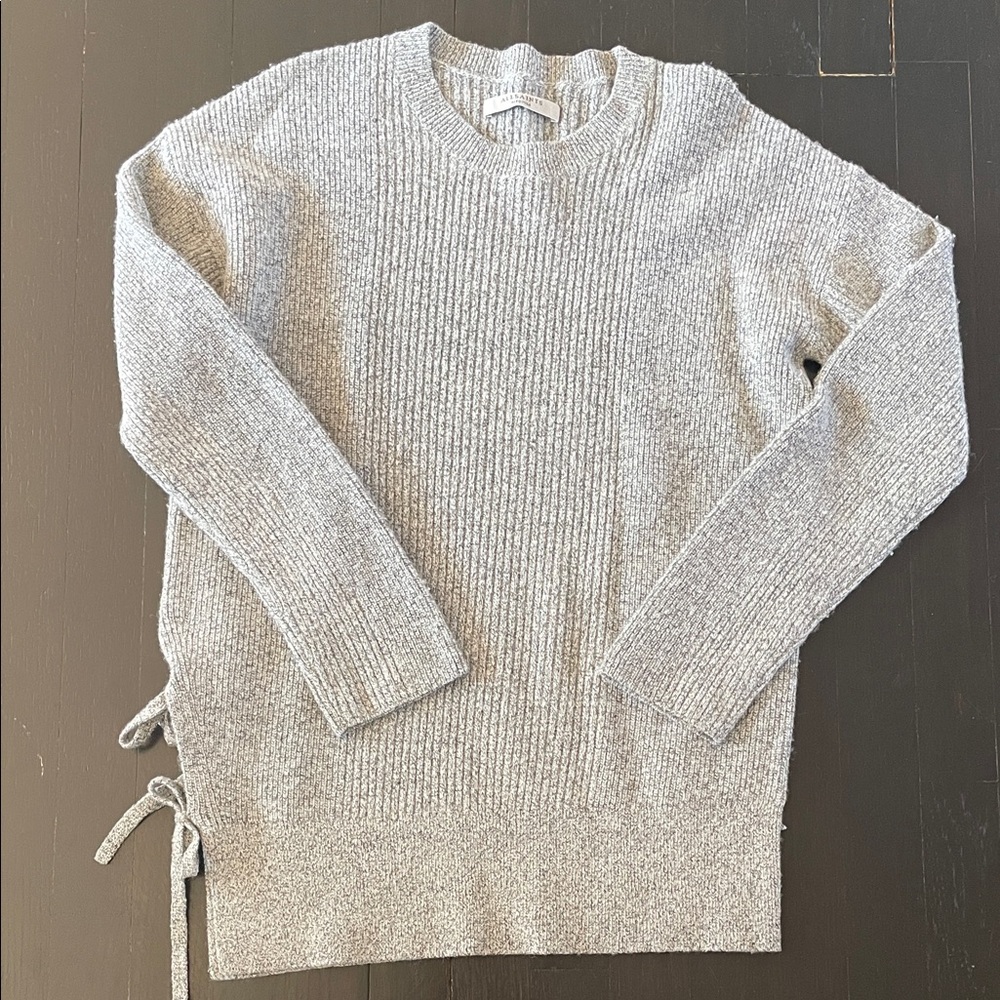 All Saints Heather Gray Crew Neck Sweater with Ties on Side - Like New